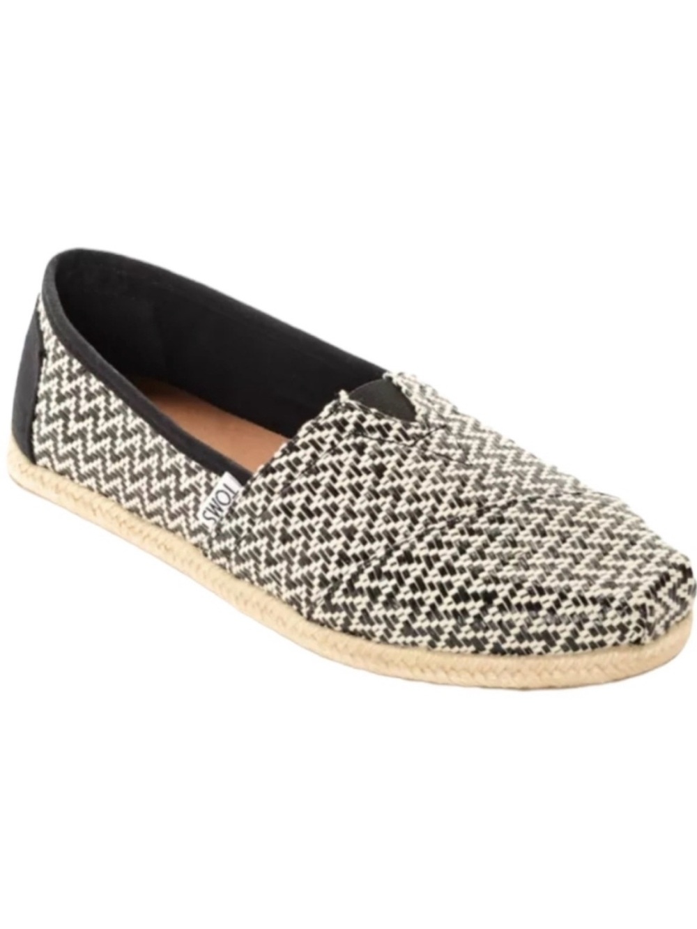 TOMS Alpargata Woven Chevron Espadrilles Black & White Geo Slip-On Loafer Sz 6